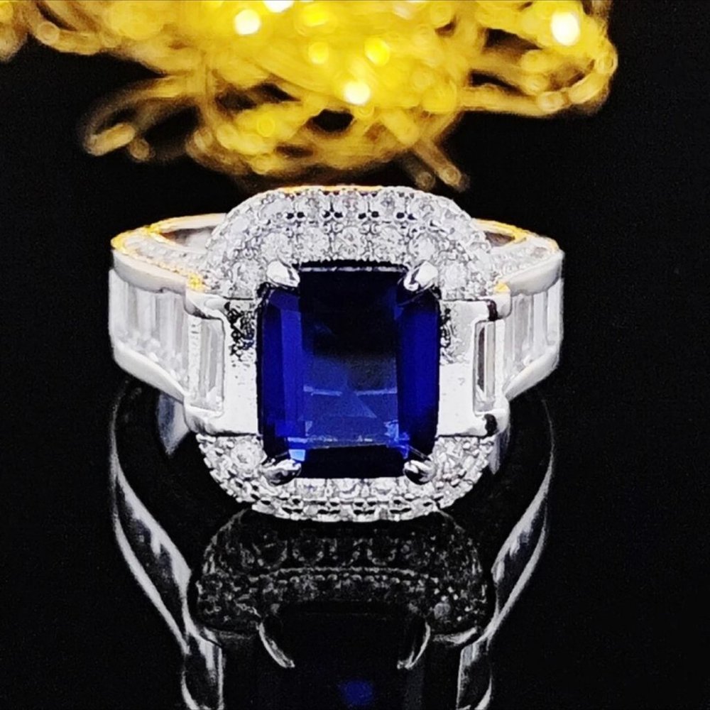 BLUE DIAMOND S925 STERLING SILVER ENGAGEMENT RING, BEAUTIFUL RING, SHINY RING - Picture 2 of 6